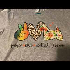 Ladies Peace, Love & Scottish Terrier t-shirt!